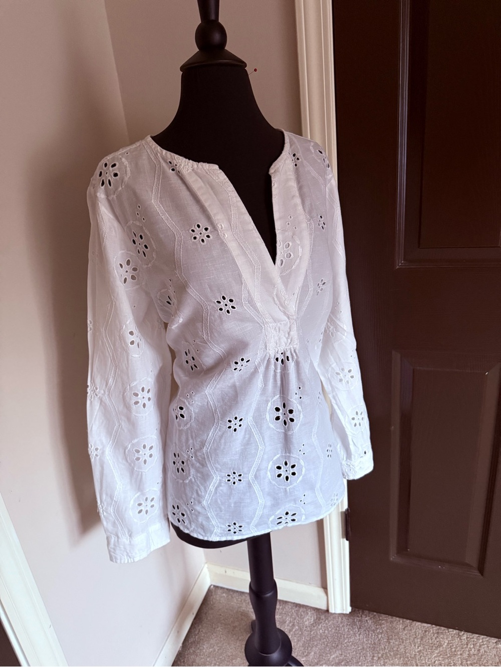 Christian Siriano White Eyelet Peasant Tunic